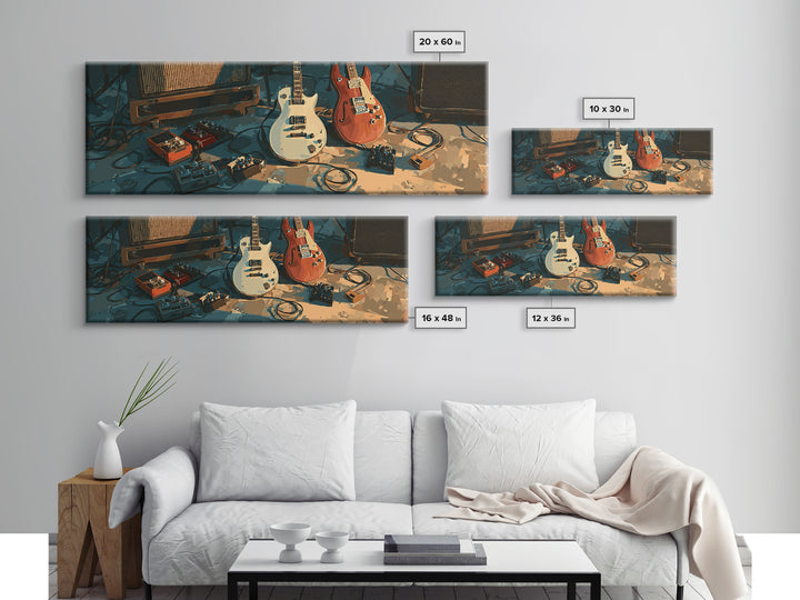 Electric Guitar Pedals and Cables Graphic Art Canvas Print, Music Studio Art, Painting from Photo, Studio Decor, Rhythm, MSA-3x1-37