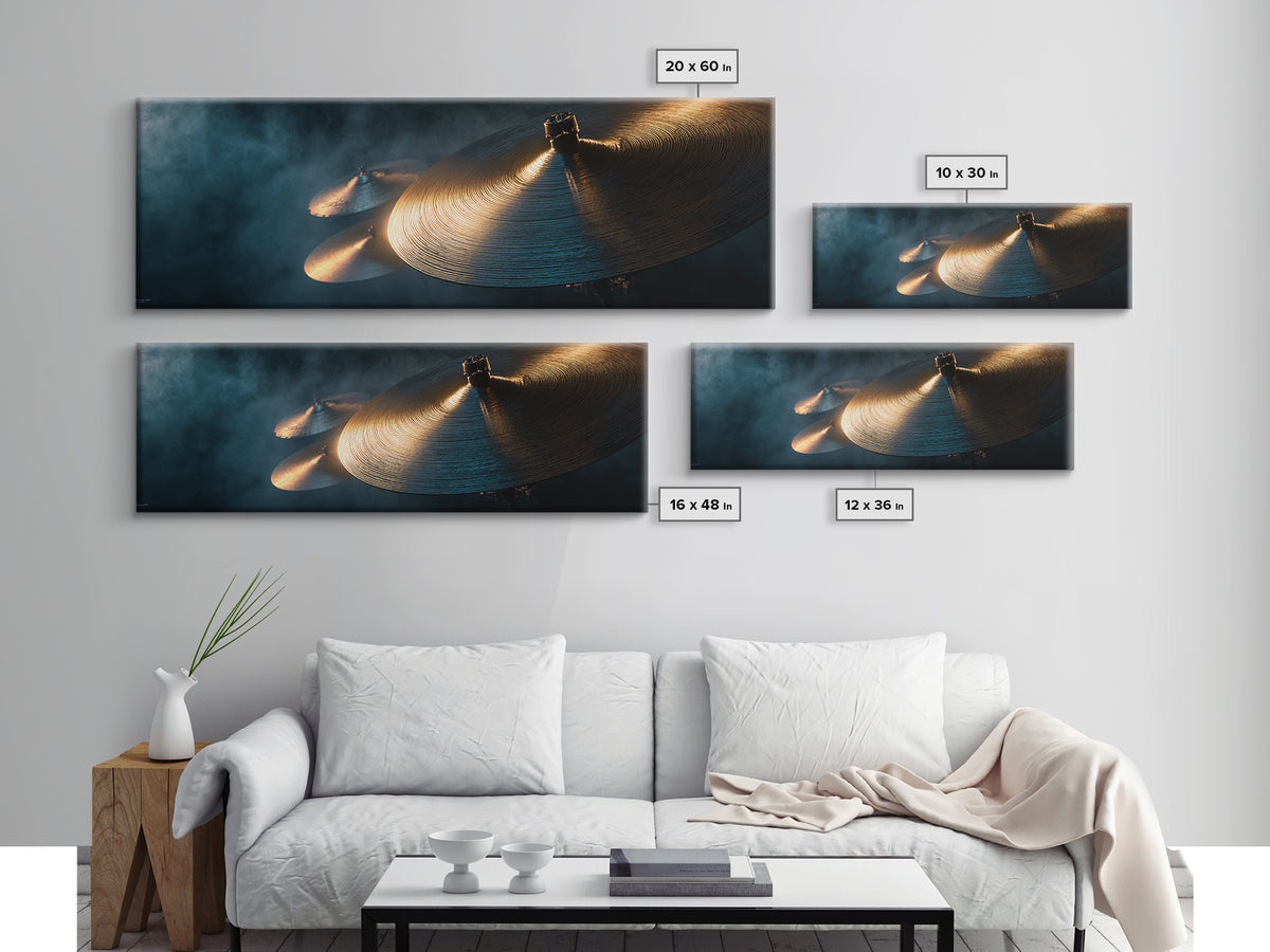 Gold Cymbal Closeup Canvas Print, Music Studio Art, Gallery Decor, Studio Decor, Fine Art, Rhythm, Contemporary Art, Wall Art, MSA-3x1-40