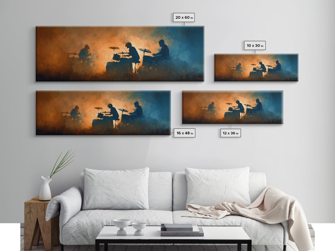Drum Kit Silhouette Canvas Print, Music Studio Art, Digital Download Art, Studio Decor, Fine Art, Rhythm, Music Lover Gift, MSA-3x1-46