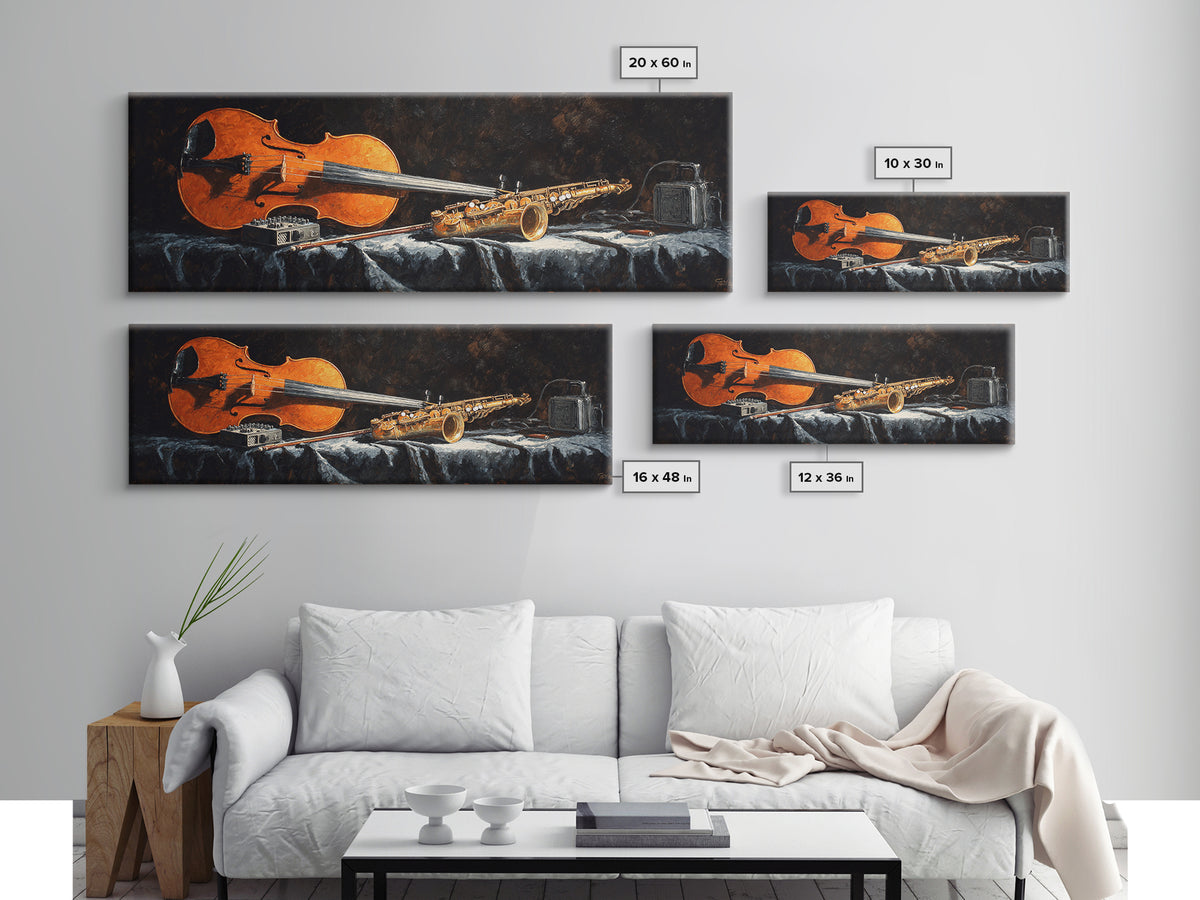 Cello Leaning Against Dark Velvet Backdrop Canvas Print, Music Studio Art, Commission Painting, Studio Decor, Abstract Art, MSA-3x1-49