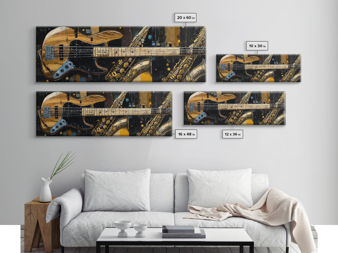 Bass Guitar Closeup Framed Canvas Print, Music Studio Art, Custom Painting, Studio Decor, Watercolor Art, Rhythm, MSA-3x1-5