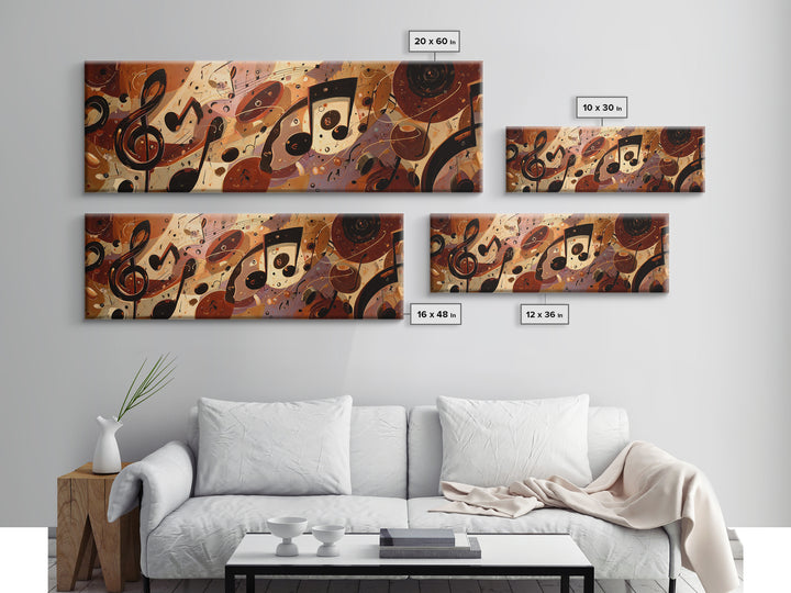 Musical Notes as Abstract Floating Shapes Without Framed Canvas Print, Music Studio Art, Room Decor, Studio Decor, Rhythm, MSA-3x1-52