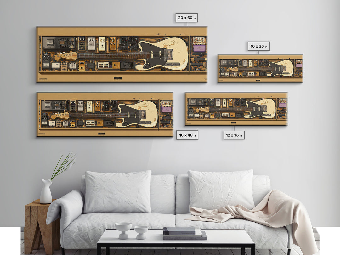 Electric Guitar Pedals and Cables Graphic Art Canvas Print, Music Studio Art, Boho Art, Studio Decor, Oil Painting, Rhythm, MSA-3x1-61
