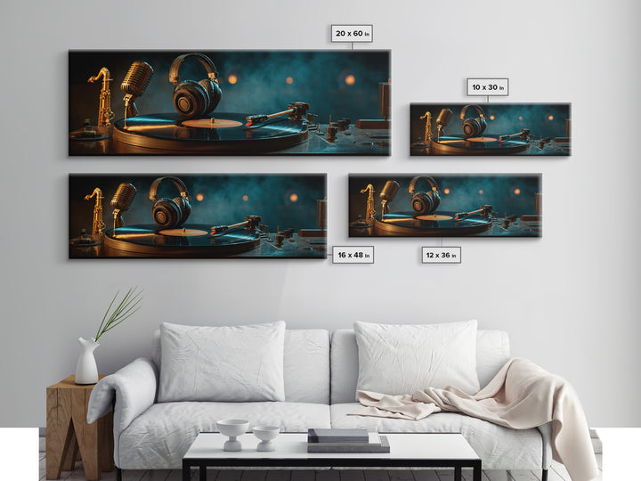 Headphones Around a Glowing Record Canvas Print, Music Studio Art, Modern Wall Art, Studio Decor, Fine Art, Rhythm, Boho Art, MSA-3x1-75