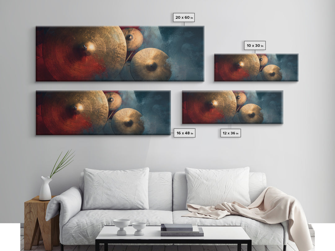 Gold Cymbal Closeup Canvas Print, Music Studio Art, Minimalist Decor, Studio Decor, Oil Painting, Rhythm, Scripture Wall Art, MSA-3x1-88