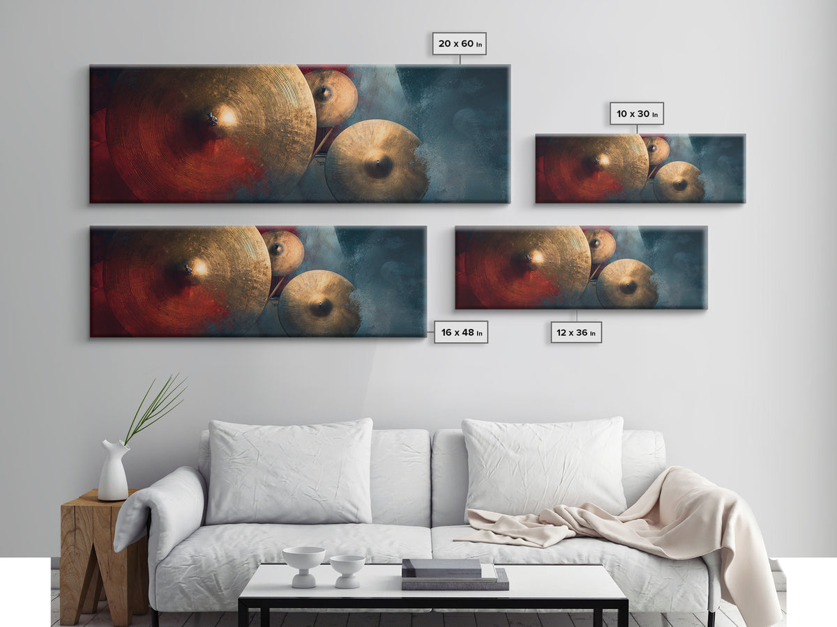 Gold Cymbal Closeup Canvas Print, Music Studio Art, Minimalist Decor, Studio Decor, Oil Painting, Rhythm, Scripture Wall Art, MSA-3x1-88