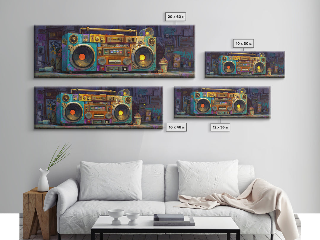 Hip Hop Boombox Framed Canvas Print, Music Studio Art, Modern Wall Art, Studio Decor, Rhythm, Boho Art, Travel Wall Art, MSA-3x1-9