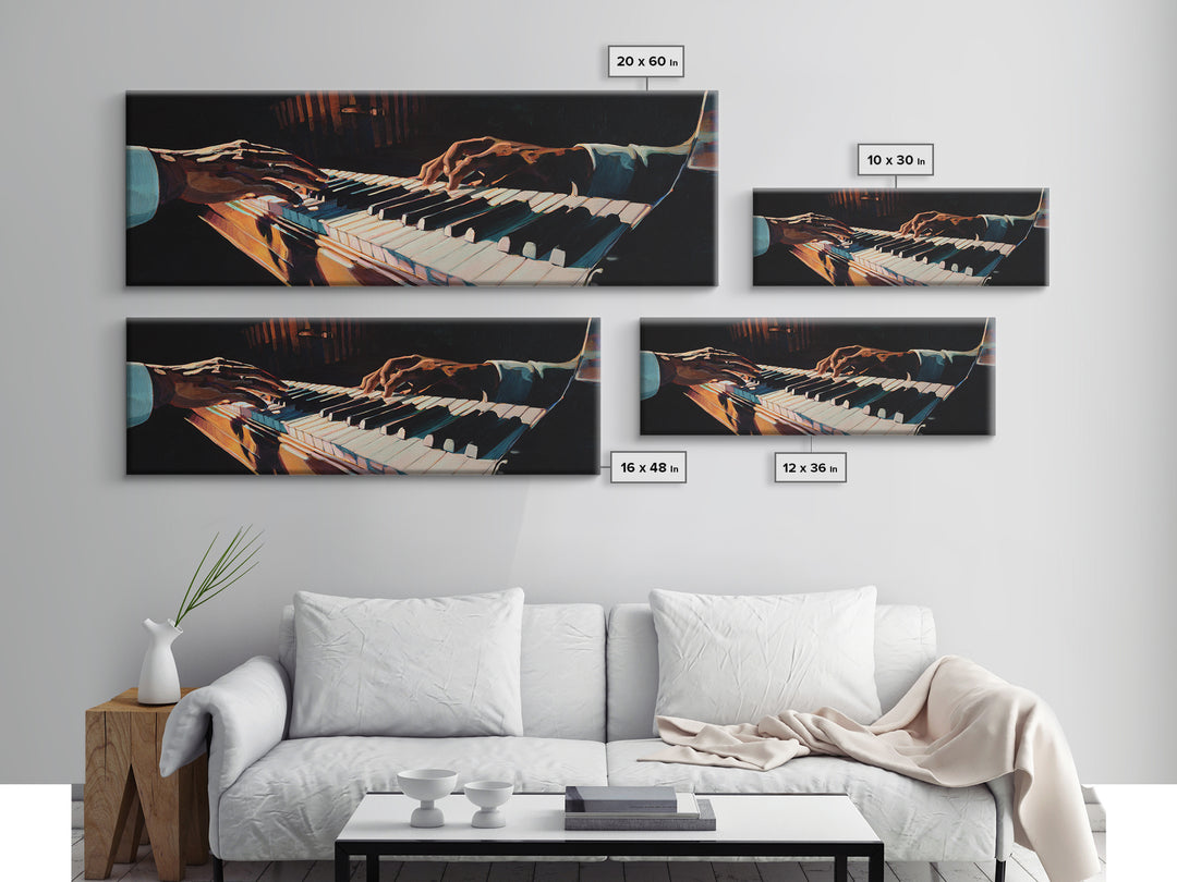 Piano Keys with Hands in Cinematic Shadow Canvas Print, Music Studio Art, Music Lover, Studio Decor, Fine Art, Rhythm, MSA-3x1-93