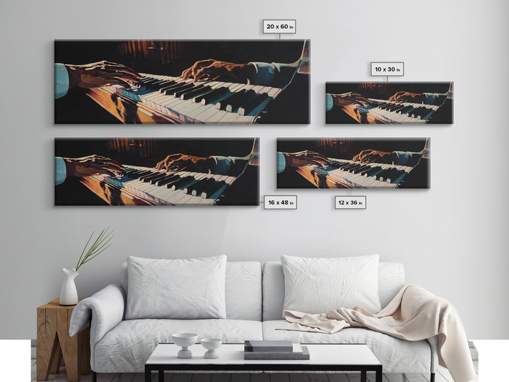 Piano Keys with Hands in Cinematic Shadow Canvas Print, Music Studio Art, Music Lover, Studio Decor, Fine Art, Rhythm, MSA-3x1-93
