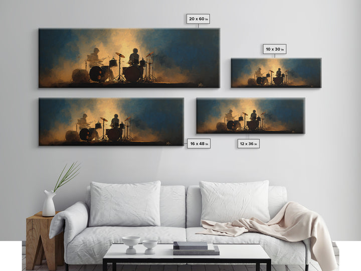 Drum Kit Silhouette Canvas Print, Music Studio Art, Music Posters, Studio Decor, Watercolor Art, Rhythm, Music Lover, MSA-3x1-94