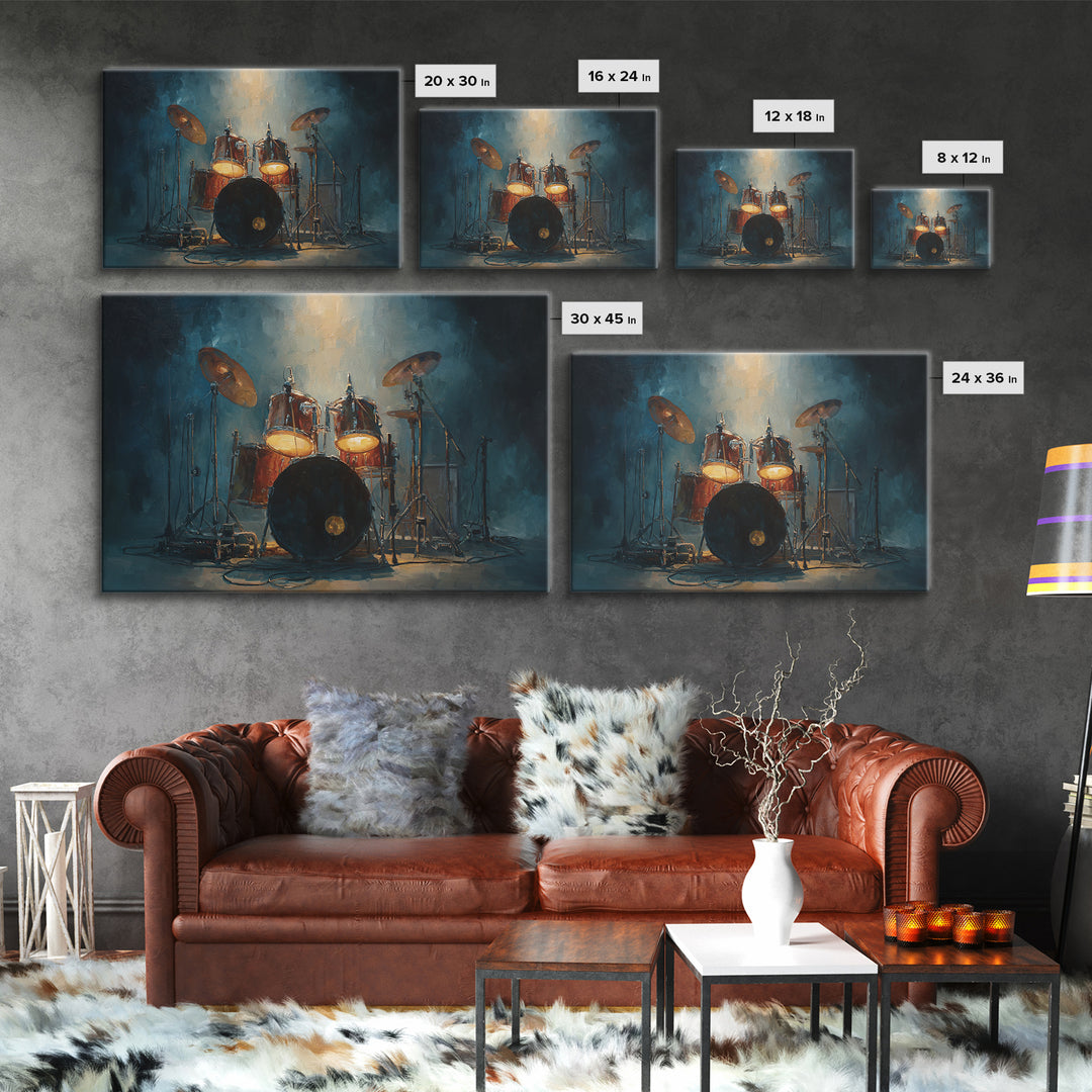 Drum Kit Silhouette Framed Canvas Print, Music Studio Art, Music Poster, Studio Decor, Fine Art, Rhythm, Personalized Art, MSA-3x2-10