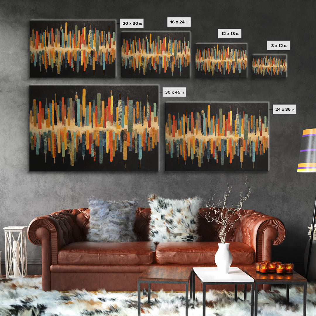 Abstract Rhythm Lines Like Painted Music Framed Canvas Print, Music Studio Art, Commission Painting, Studio Decor, Rhythm, MSA-3x2-27