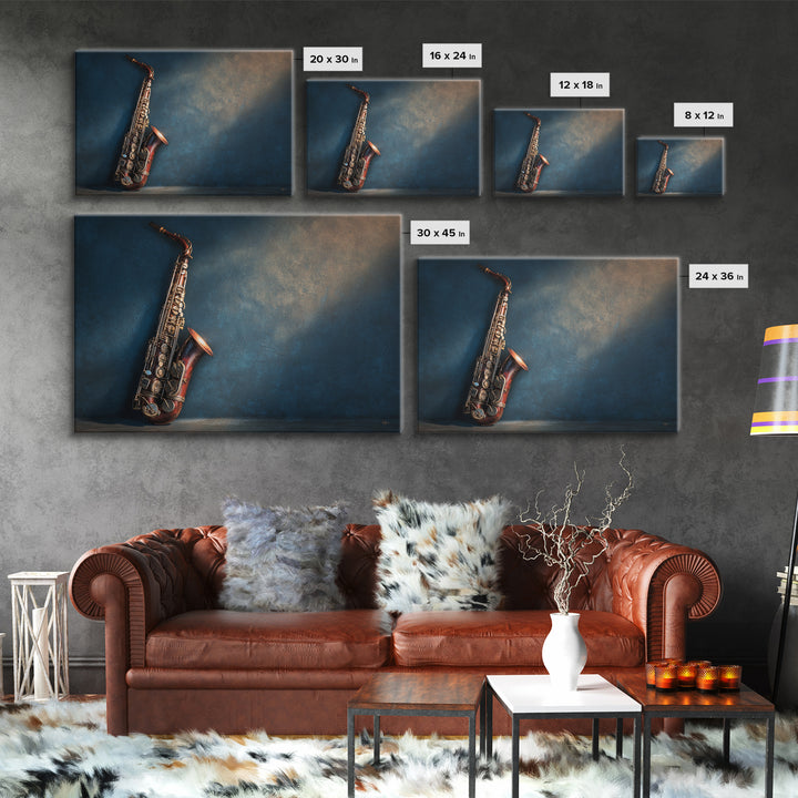 Jazz Saxophone with Smoky Blue Background Canvas Print, Music Studio Art, Painting from Photo, Studio Decor, Fine Art, Rhythm, MSA-3x2-30