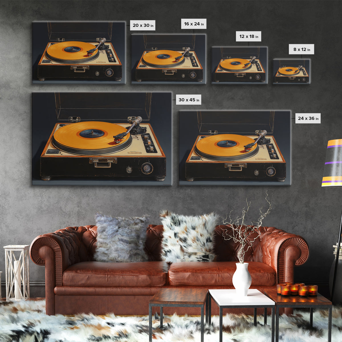 Vinyl Record and Turntable Still Life Framed Canvas Print, Music Studio Art, Personalized Art, Studio Decor, Fine Art, Rhythm, MSA-3x2-31