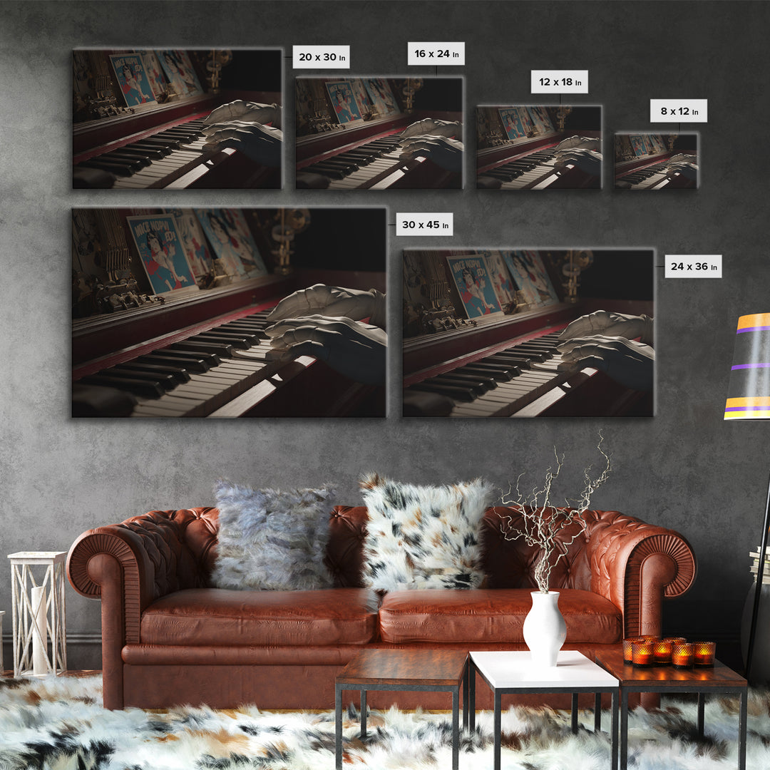 Piano Keys with Hands in Cinematic Shadow Canvas Print, Music Studio Art, Music Art, Studio Decor, Rhythm, Modern Decor, MSA-3x2-33