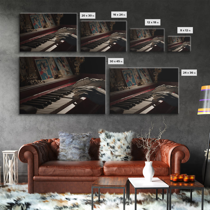 Piano Keys with Hands in Cinematic Shadow Canvas Print, Music Studio Art, Music Art, Studio Decor, Rhythm, Modern Decor, MSA-3x2-33
