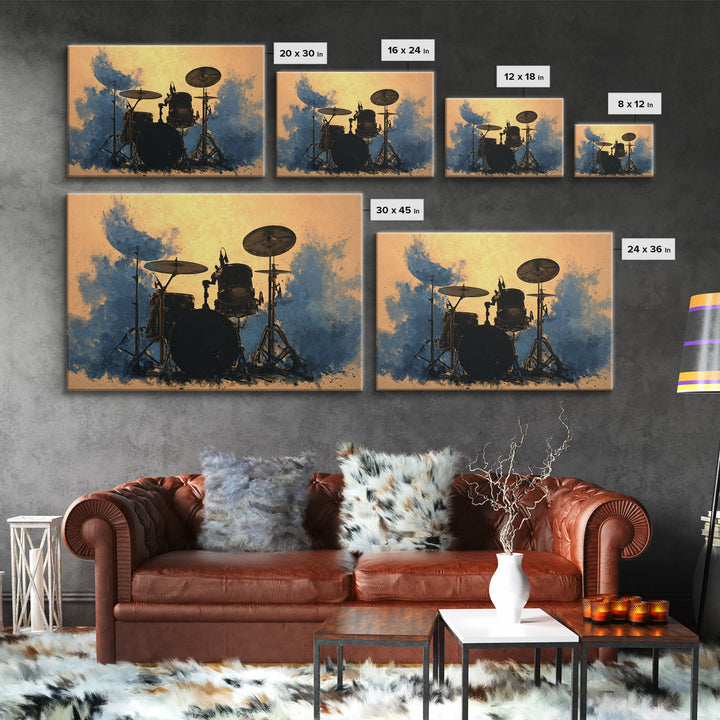 Drum Kit Silhouette Canvas Print, Music Studio Art, Music Posters, Studio Decor, Watercolor Art, Rhythm, Music Lover, MSA-3x2-34