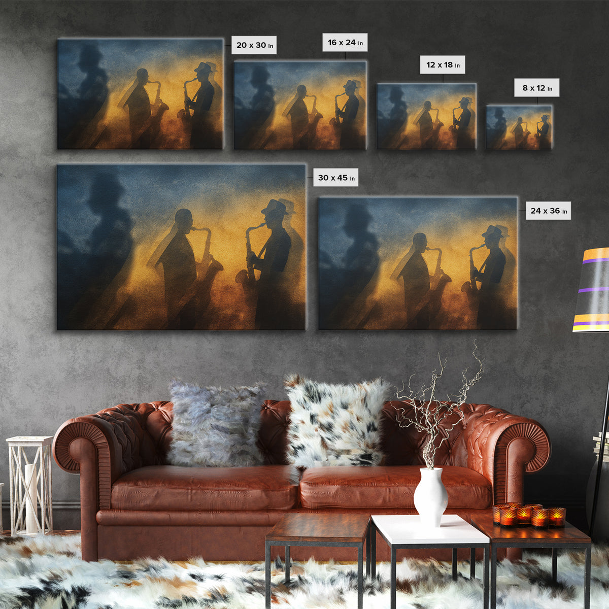 Jazz Quartet Silhouettes Framed Canvas Print, Music Studio Art, Digital Download Art, Studio Decor, Oil Painting, Rhythm, MSA-3x2-50