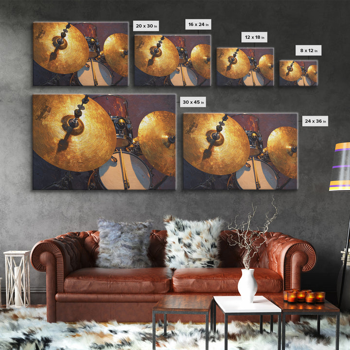 Gold Cymbal Closeup Canvas Print, Music Studio Art, Painting from Photo, Studio Decor, Abstract Art, Rhythm, MSA-3x2-52