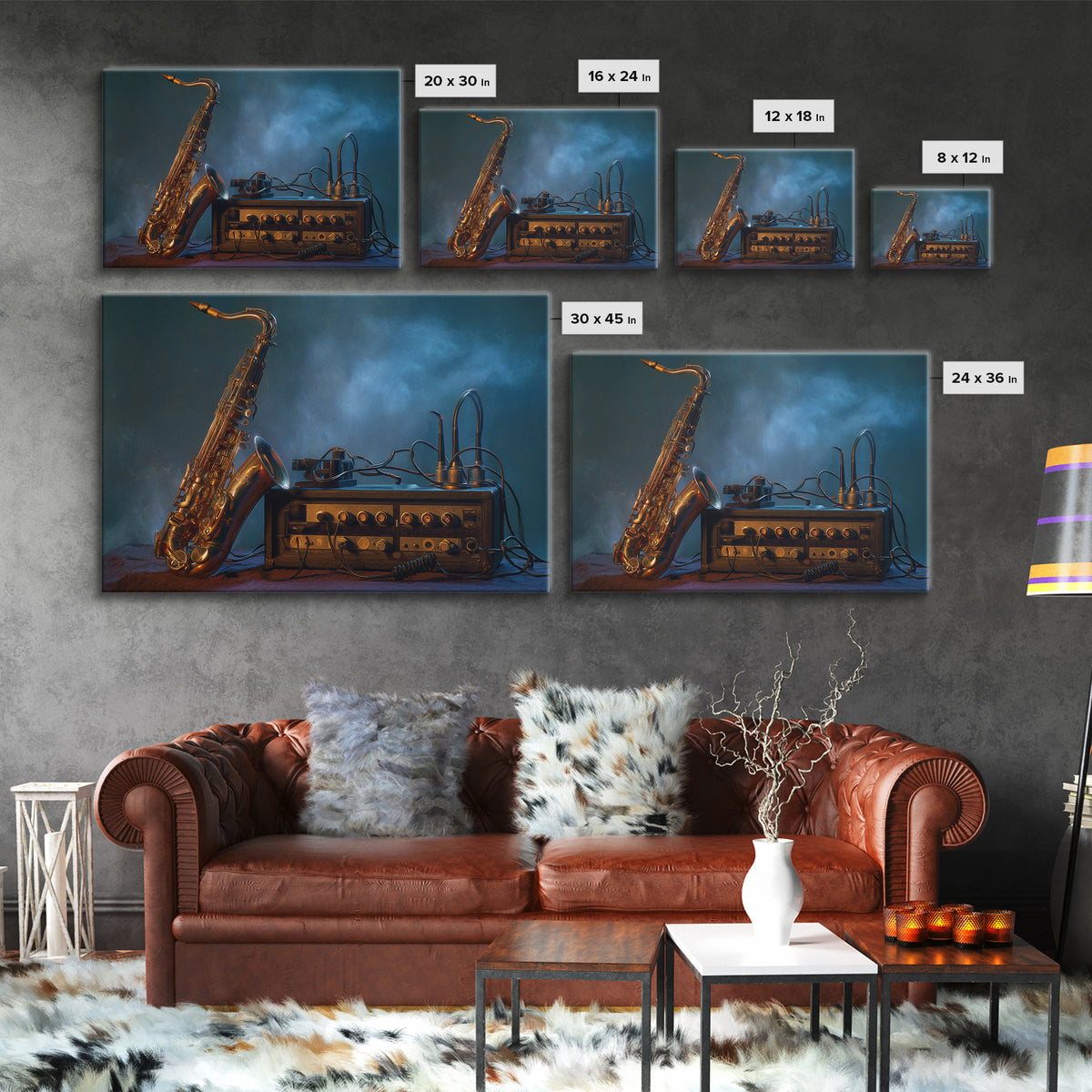 Jazz Saxophone with Smoky Blue Background Canvas Print, Music Studio Art, Painting from Photo, Studio Decor, Fine Art, Rhythm, MSA-3x2-54