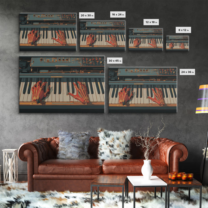 Piano Keys with Hands in Cinematic Shadow Framed Canvas Print, Music Studio Art, Teen Room Decor, Studio Decor, Rhythm, MSA-3x2-81