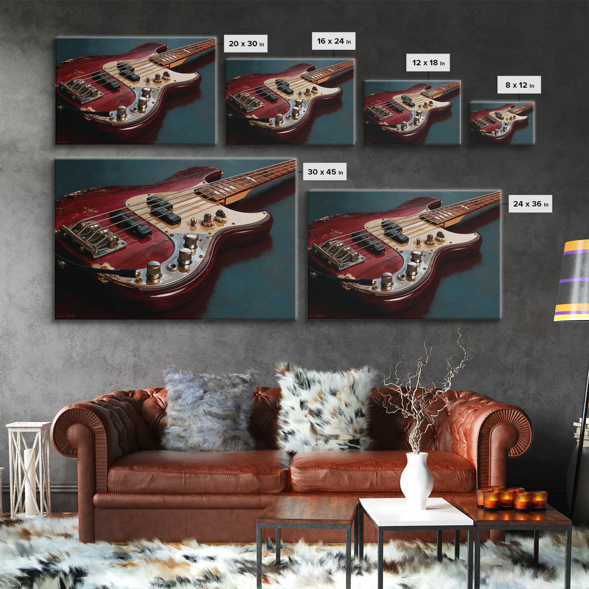 Bass Guitar Closeup Canvas Print, Music Studio Art, Music Lover Gift, Studio Decor, Oil Painting, Rhythm, Textured Painting, MSA-3x2-89