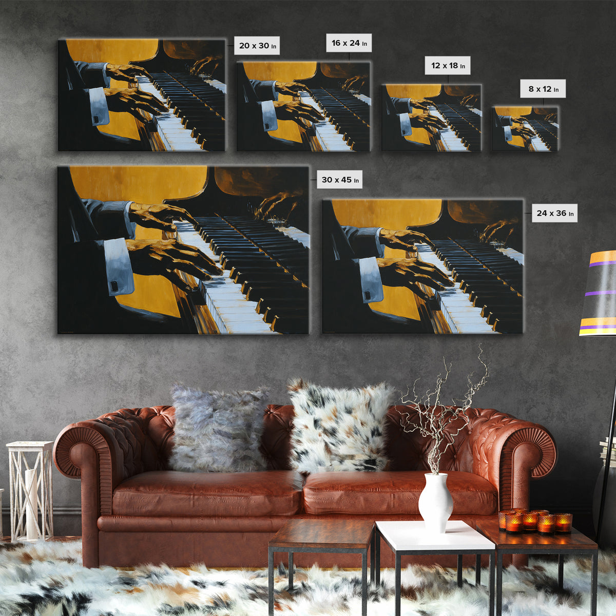 Piano Keys with Hands in Cinematic Shadow Framed Canvas Print, Music Studio Art, Wall Art Printable, Studio Decor, Rhythm, MSA-3x2-9