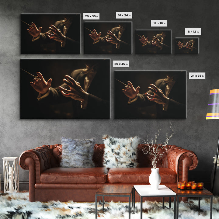 Orchestra Conductor Hands Framed Canvas Print, Music Studio Art, Art Print, Studio Decor, Fine Art, Rhythm, Digital Wall Art, MSA-3x2-96