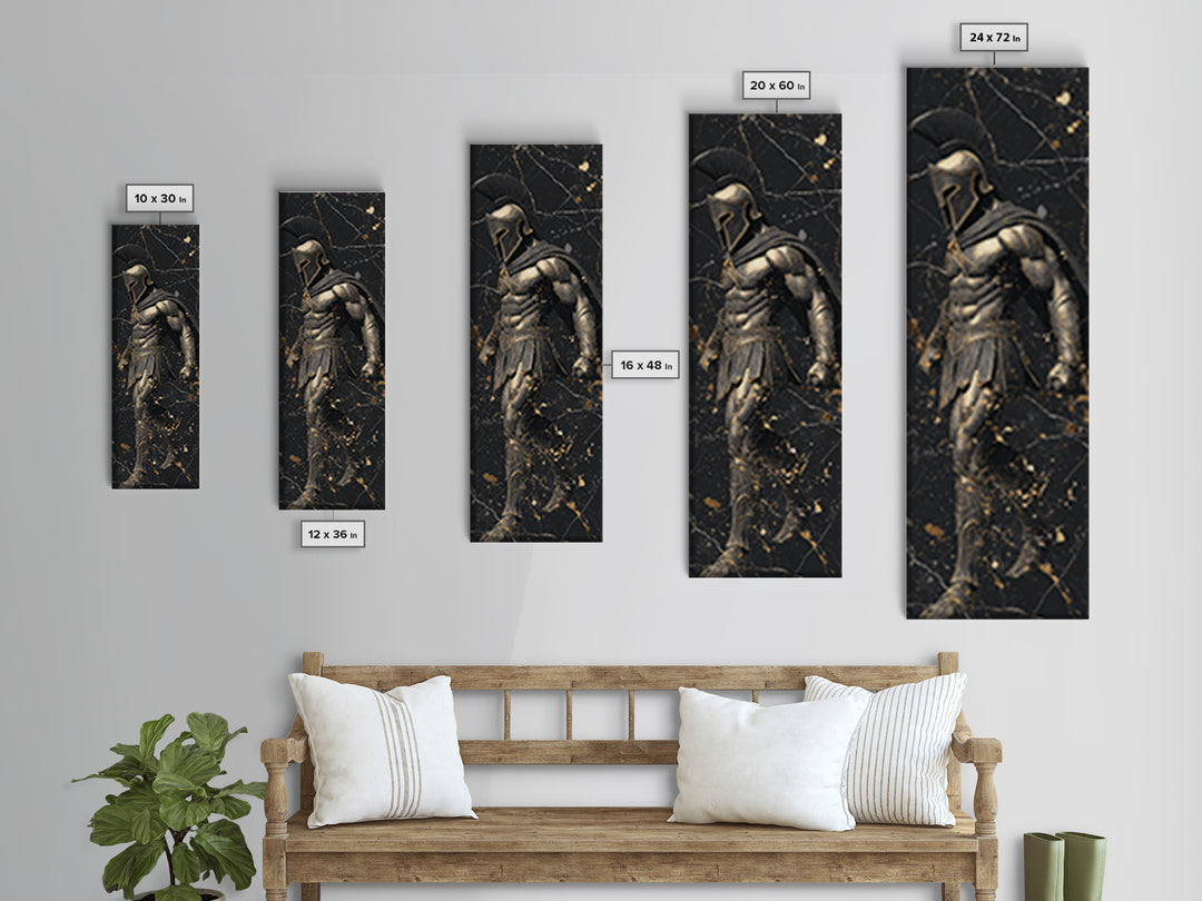 Spartan Warrior In Detailed Armor, Gold Canvas Print, Ancient Greek Soldier Wall Art, Real Wood Frame Decor