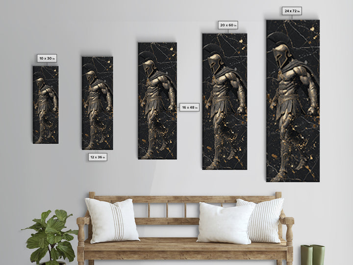 Spartan Warrior In Detailed Armor, Gold Canvas Print, Ancient Greek Soldier Wall Art, Real Wood Frame Decor