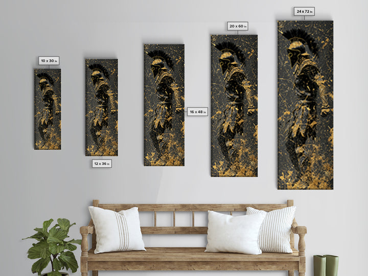 Greek Spartan Warrior Splatter Effect, Gold Canvas Print, Ancient Warrior Wall Art, Real Wood Frame Decor