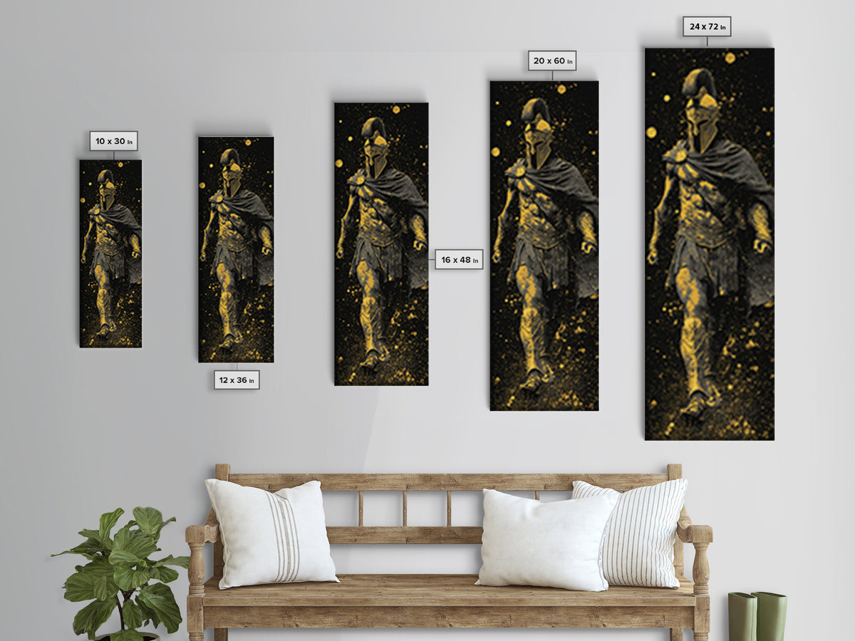 Greek Spartan Warrior In Cloak, Gold Canvas Print, Ancient Helmet Warrior Wall Art, Real Wood Frame Home Decor