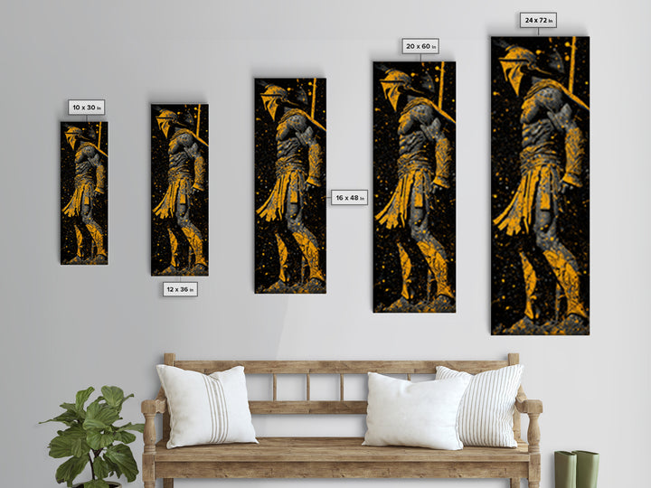 Spartan Side Profile, Gold Canvas Print, Ancient Greek Helmet Art, Real Wood Frame Wall Decor, Classic Warrior Artwork