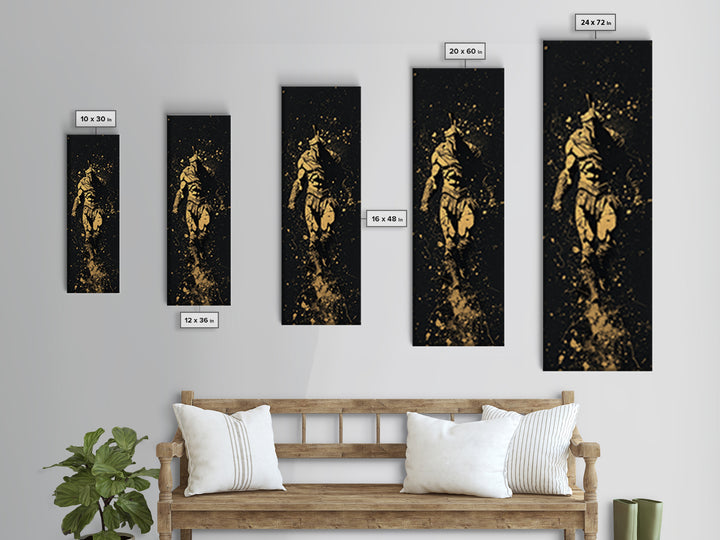 Spartan Marching Forward, Gold Canvas Print, Ancient Warrior Wall Art, Real Wood Frame Decor, Classical Greek Soldier Artwork