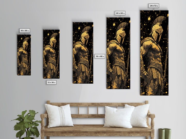 Spartan Warrior Gold Canvas Print, Ancient Greek Soldier Wall Art, Real Wood Frame, Gladiator Decor For Home Office