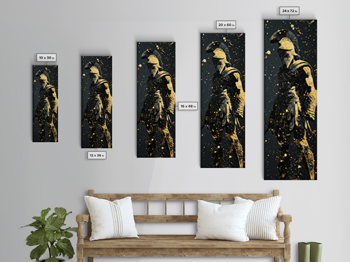 Greek Hoplite Gold Canvas Art, Ancient Spartan Warrior Print, Real Wood Frame, Mythology Inspired Wall Decor For Living Room