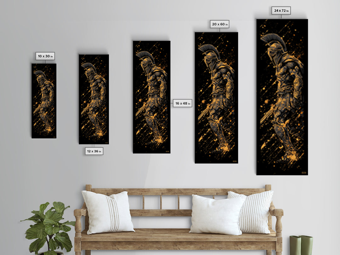 Spartan Soldier With Shield Gold Canvas Print, Ancient Greek Warrior Wall Art, Real Wood Frame, Gold Gladiator Decor