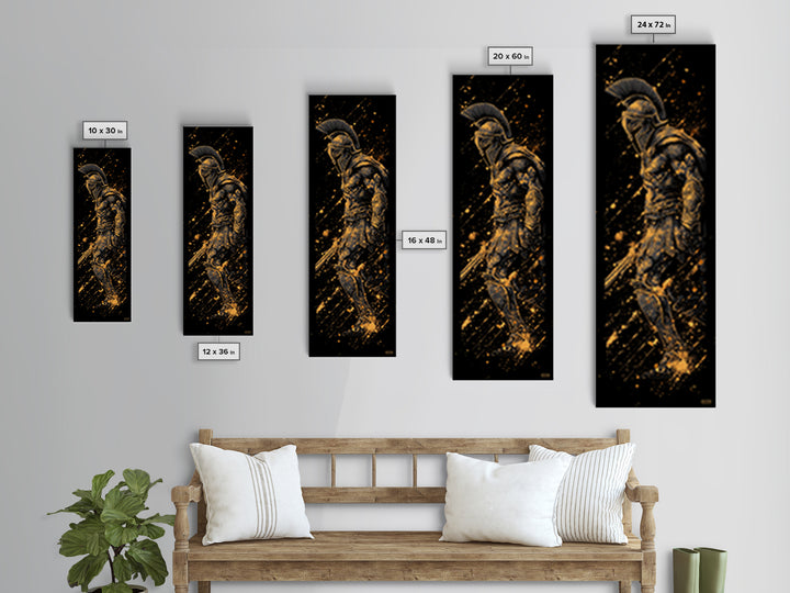 Spartan Soldier With Shield Gold Canvas Print, Ancient Greek Warrior Wall Art, Real Wood Frame, Gold Gladiator Decor