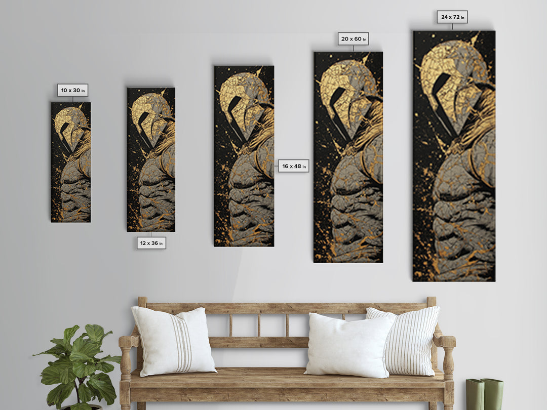 Ancient Spartan Warrior Gold Canvas Print, Greek Hoplite Wall Art, Real Wood Frame, Gold Gladiator Inspired Home Decor