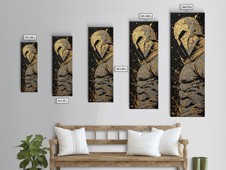 Ancient Spartan Warrior Gold Canvas Print, Greek Hoplite Wall Art, Real Wood Frame, Gold Gladiator Inspired Home Decor