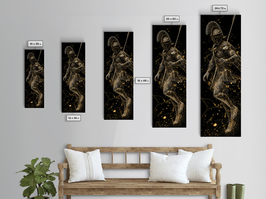 Spartan Helmet Warrior Gold Canvas Art, Ancient Greek Soldier Wall Print, Real Wood Frame, Gold Warrior Mythology Home Decor