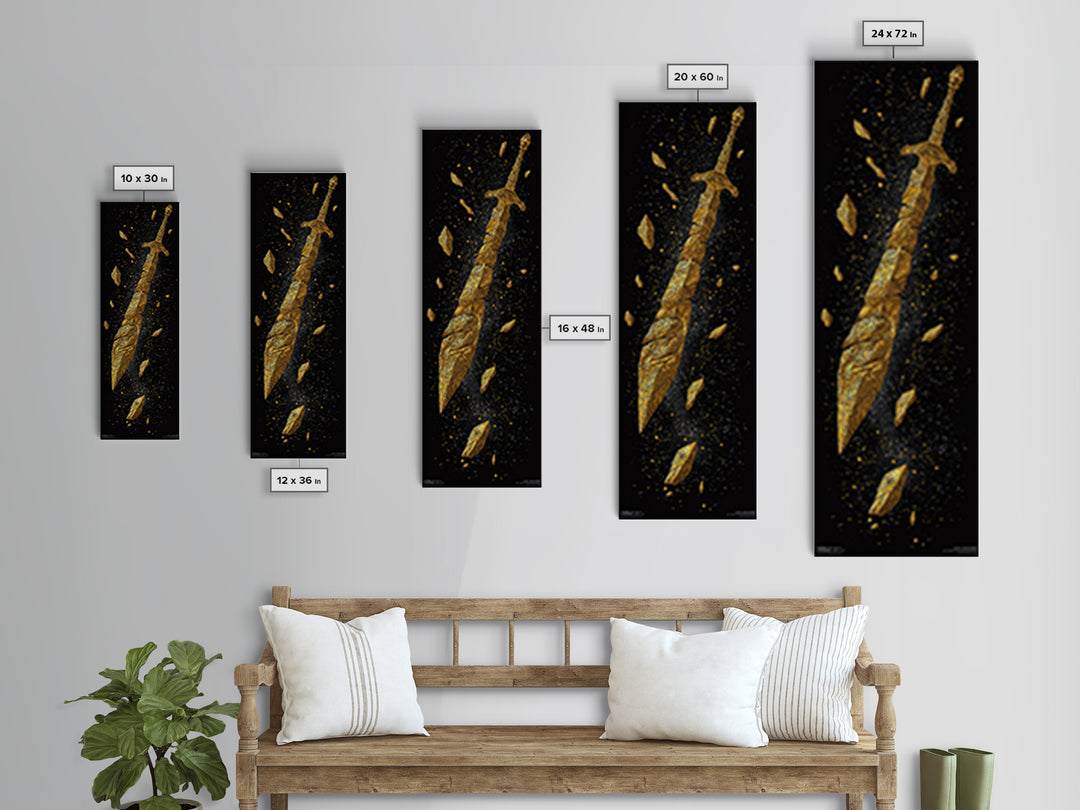 Broken Golden Sword, Spartan Wall Art, Roman Sword Art, Gold Canvas Wall Art, Golden Canvas Man Cave Decor, Office Decor For Him