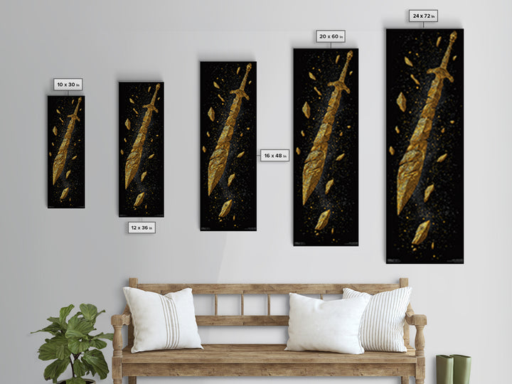 Broken Golden Sword, Spartan Wall Art, Roman Sword Art, Gold Canvas Wall Art, Golden Canvas Man Cave Decor, Office Decor For Him