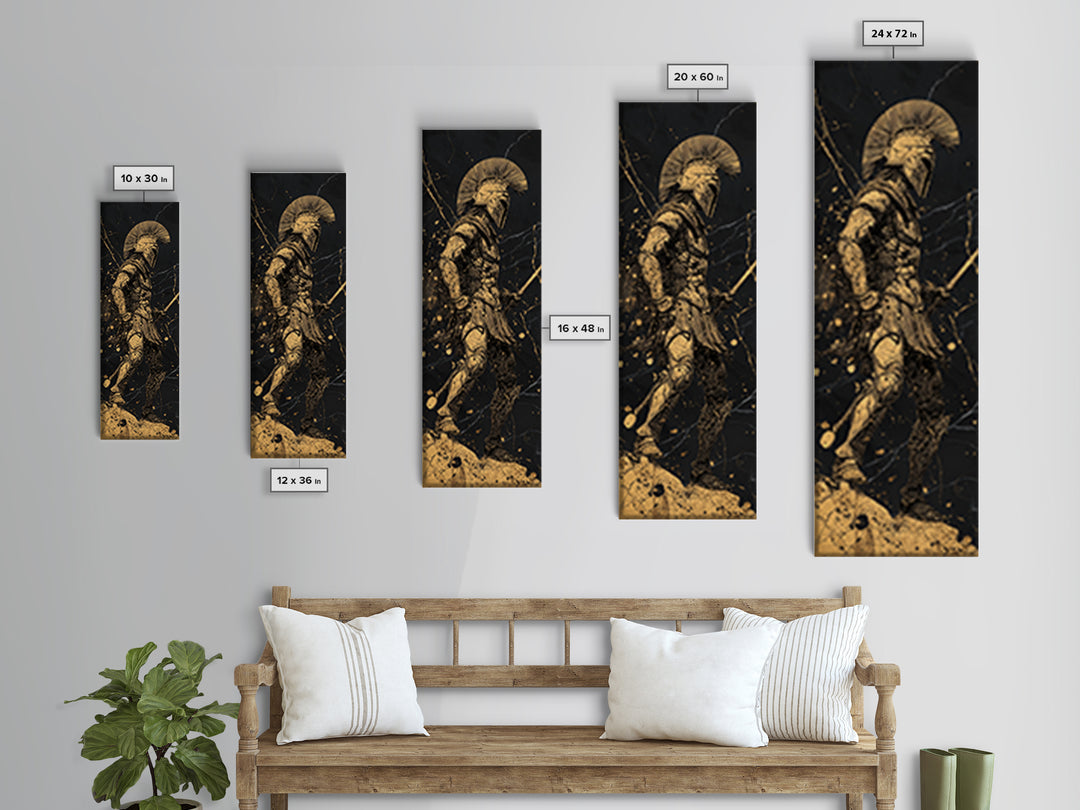 The Spartan Warrior Wood Framed Canvas Print, Gold Canvas Art, Black and Gold Marble Background, Gift Idea For Man, Husband Gift