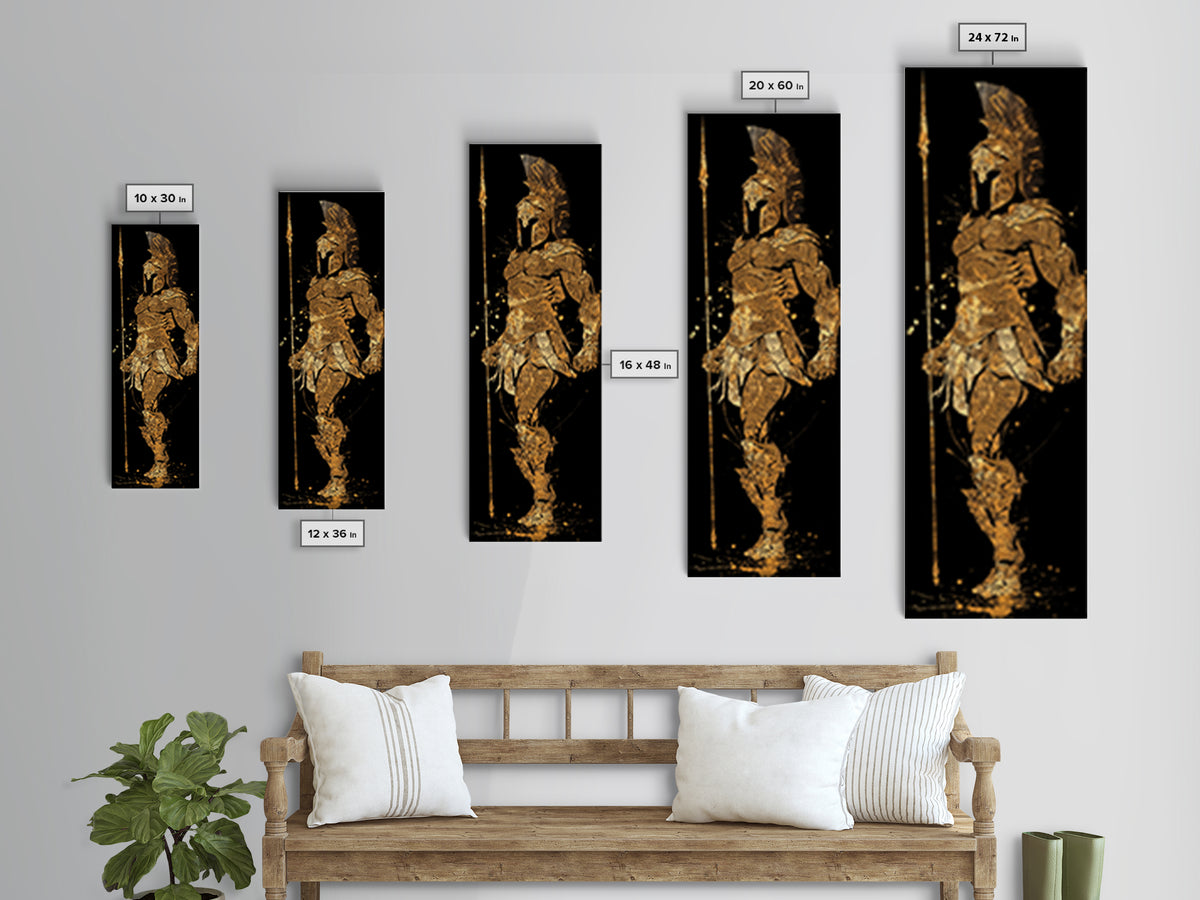 Gold Canvas Print, Spartan Hoplite Warrior Art, Ancient Greece Wall Decor, Real Wood Frame