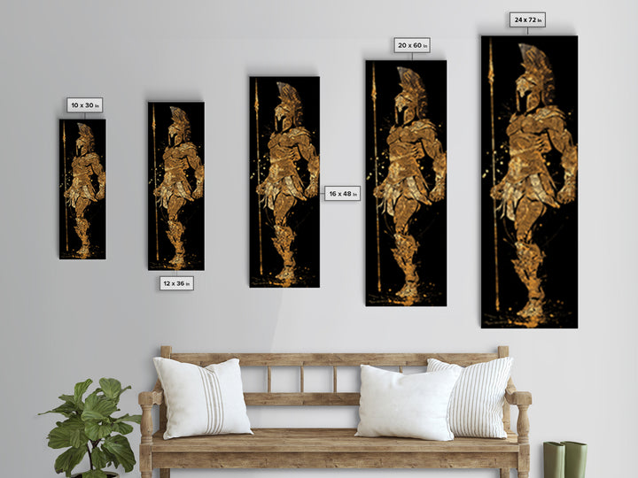 Gold Canvas Print, Spartan Hoplite Warrior Art, Ancient Greece Wall Decor, Real Wood Frame