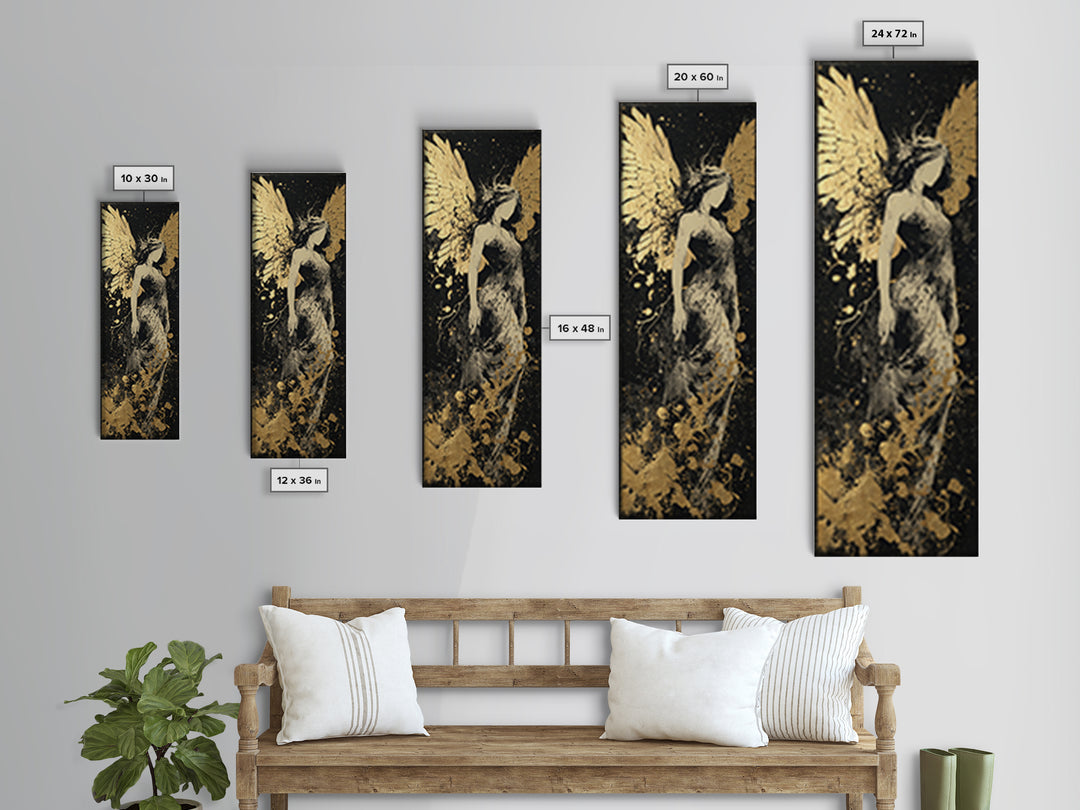 Gold Canvas Art, Eos Winged Goddess Print, Mythology Angelic Wall Decor, Real Wood Frame Greek Artwork