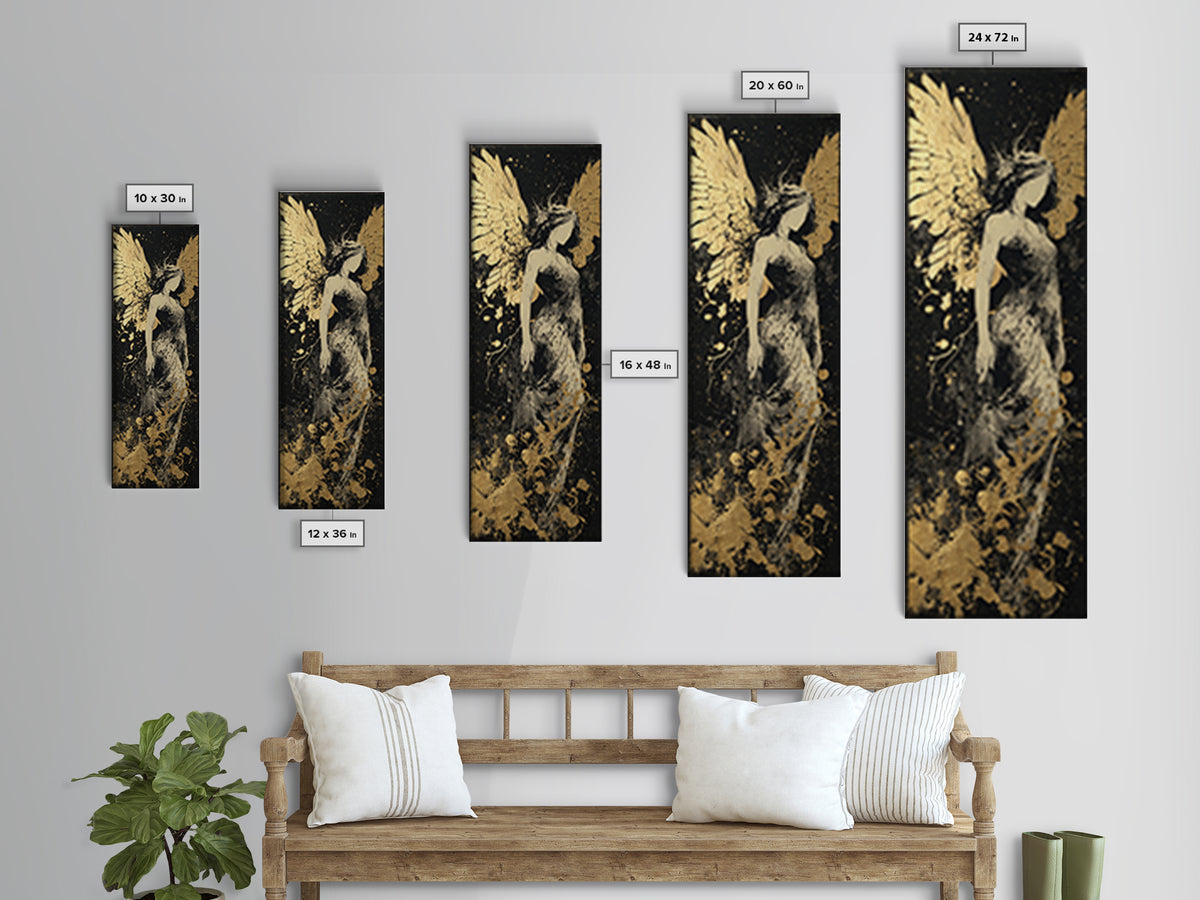 Gold Canvas Art, Eos Winged Goddess Print, Mythology Angelic Wall Decor, Real Wood Frame Greek Artwork