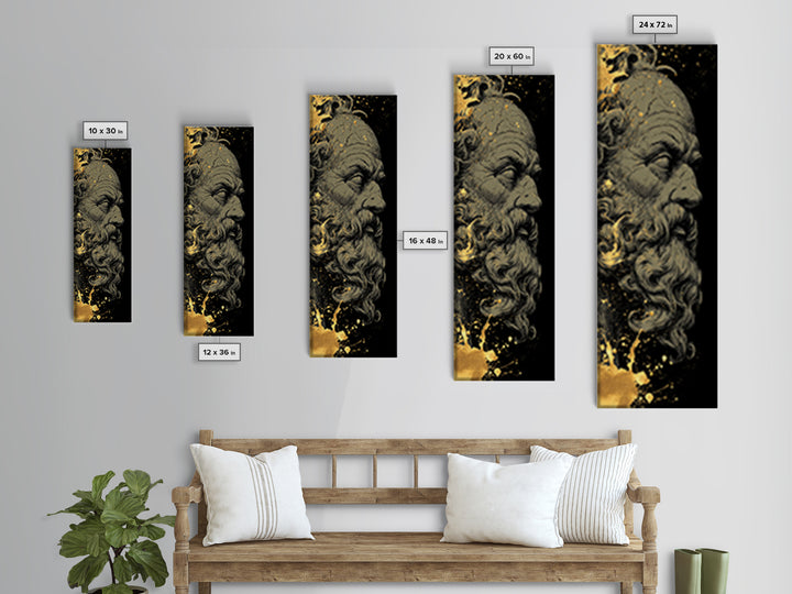 Socrates Gold Canvas Print, Greek Philosopher Wall Art, Ancient Wisdom Decor, Real Wood Framed Gold Artwork