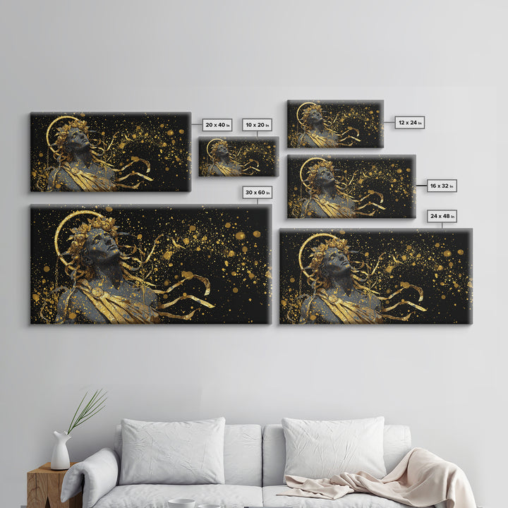 Apollo God Of Music And Light, Gold Canvas Art, Radiant Greek Mythology Wall Decor, Classical Fine Art Design For Elegant Interiors